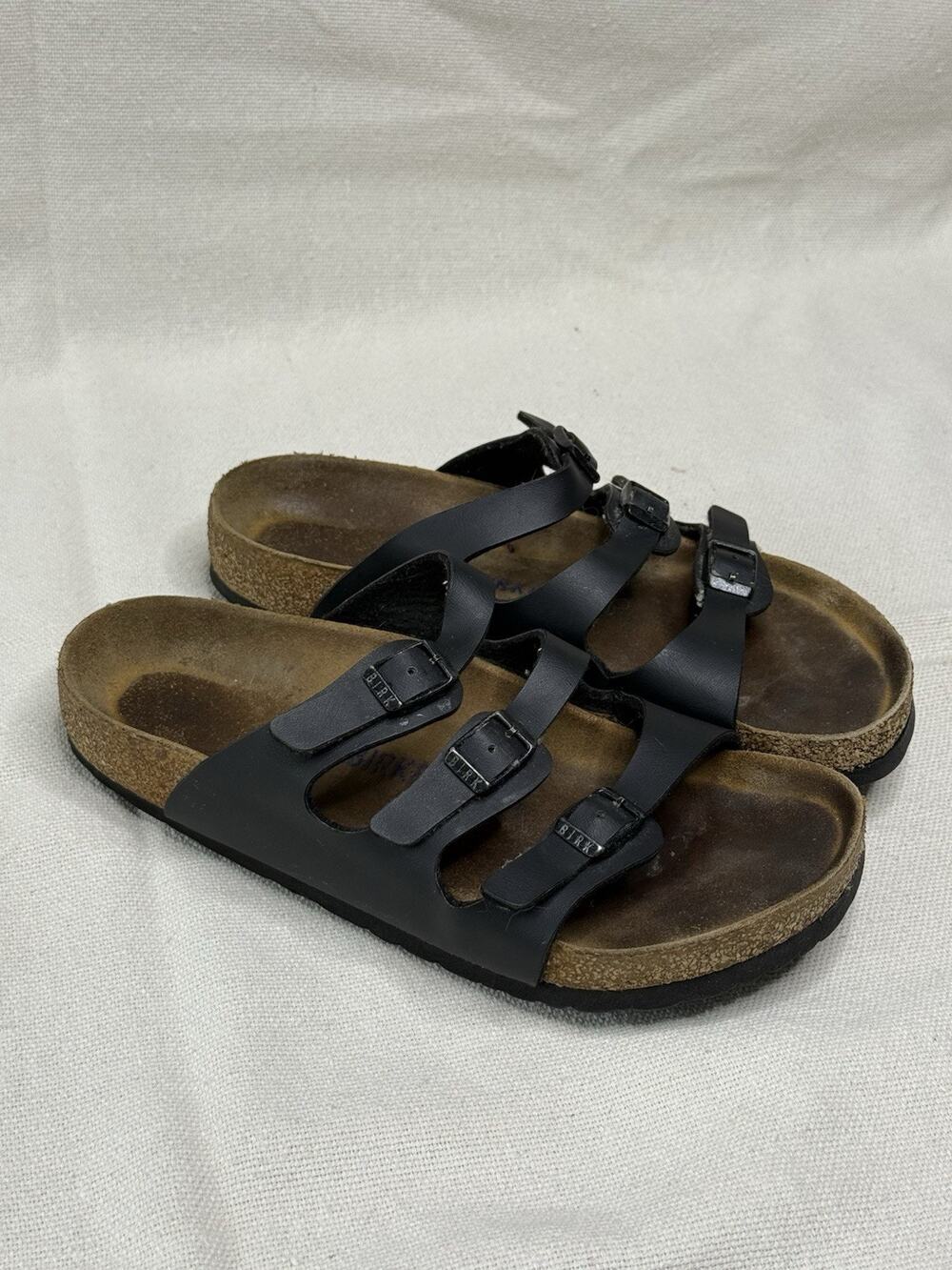 Birkenstock Florida 38 Size 7-7 1/2 250 Black Triple Strap Florida Sandals